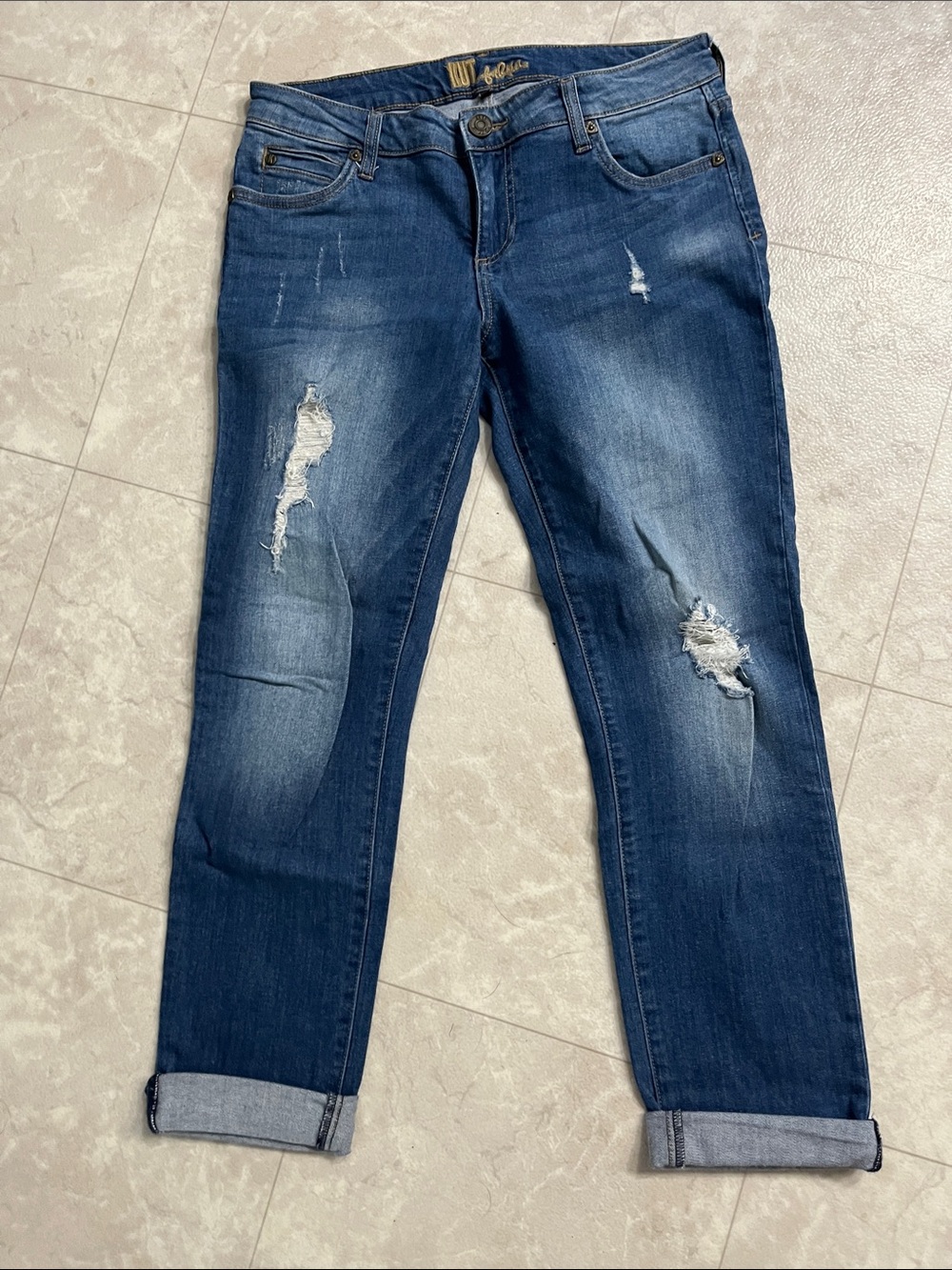 Kut from the Kloth Distressed Dark Blue Boyfriend Jeans 6